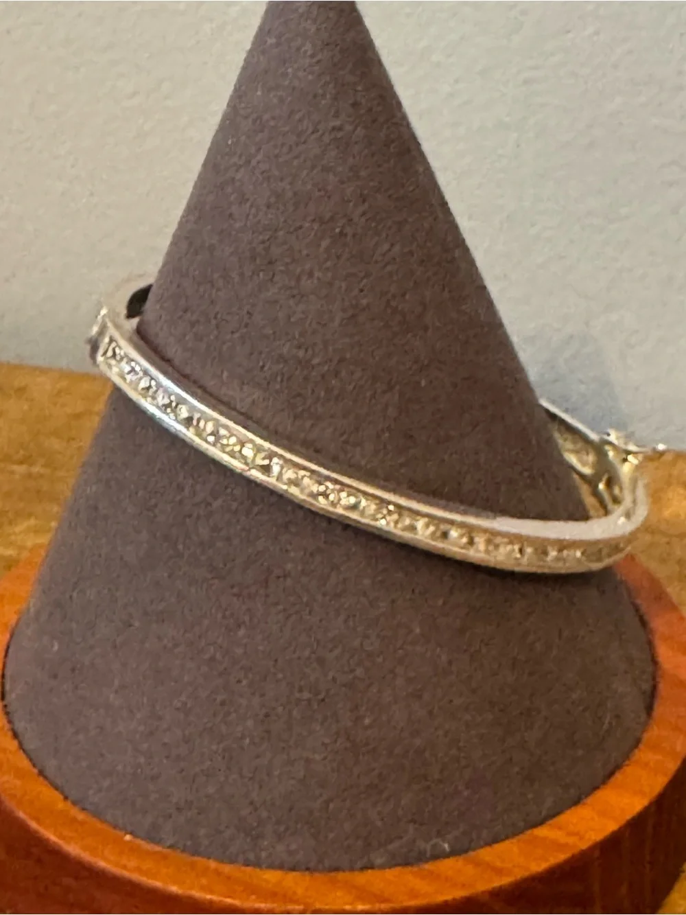 Vintage NAN 925 Sterling Silver‎ Channel Set CZ Hinged Bangle Bracelet 16g